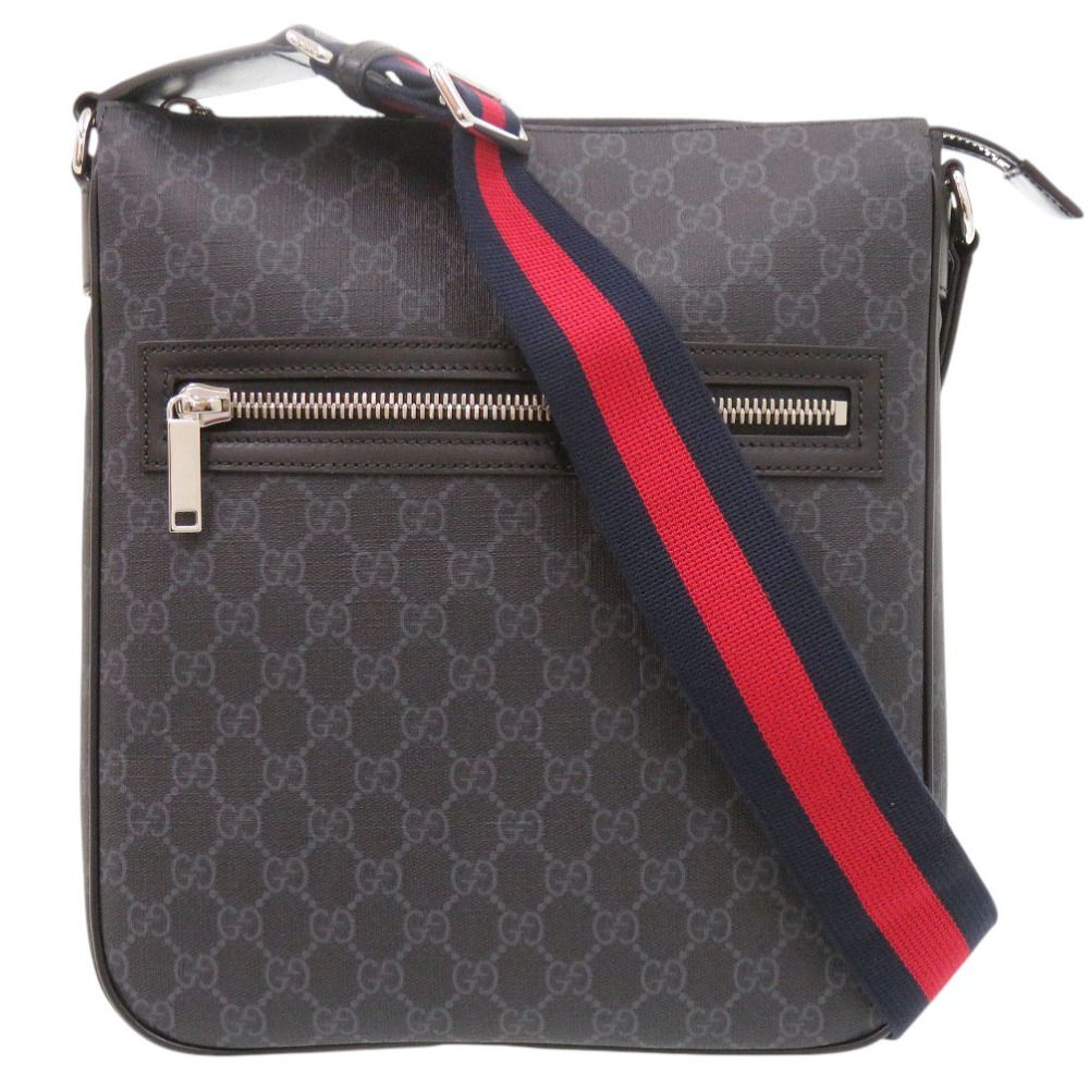 新品同様 グッチ 792081 GGスプリームキャンバス ブラック ショルダーバッグ 黒 0372 GUCCI メンズ