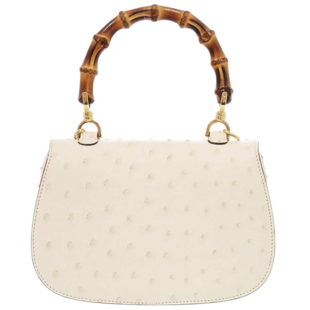 美品 グッチ バンブー 662508 2WAY オーストリッチ ホワイト