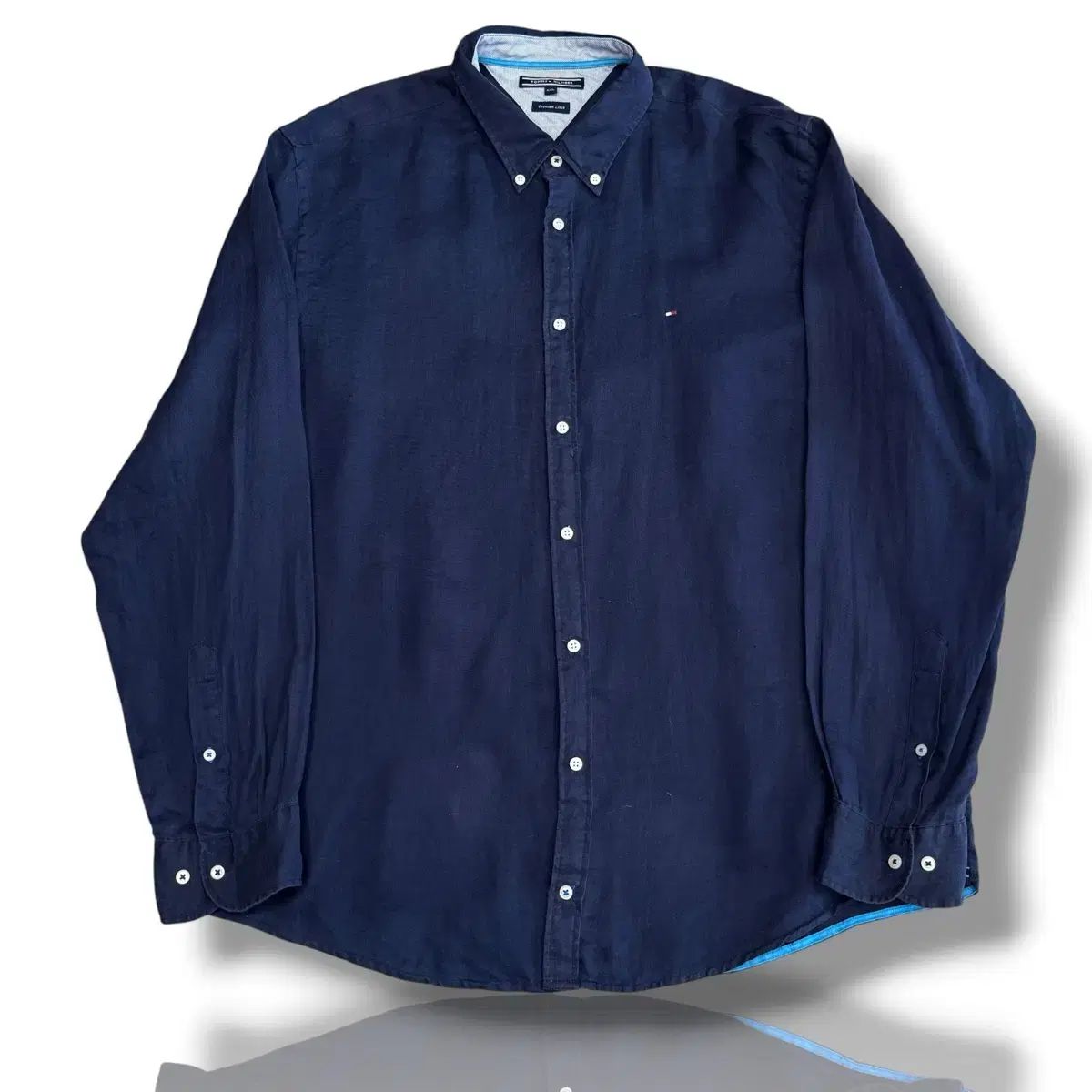 トミーヒルフィガー XXL ネイビー リネン シャツ