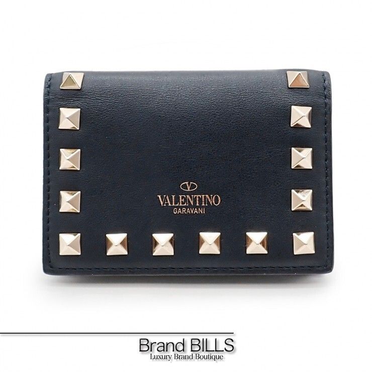 VALENTINO ヴァレンチノ ロックスタッズ カードケース 名刺入れ 2W2P0W17SNP レザー ネイビー ユニセックス