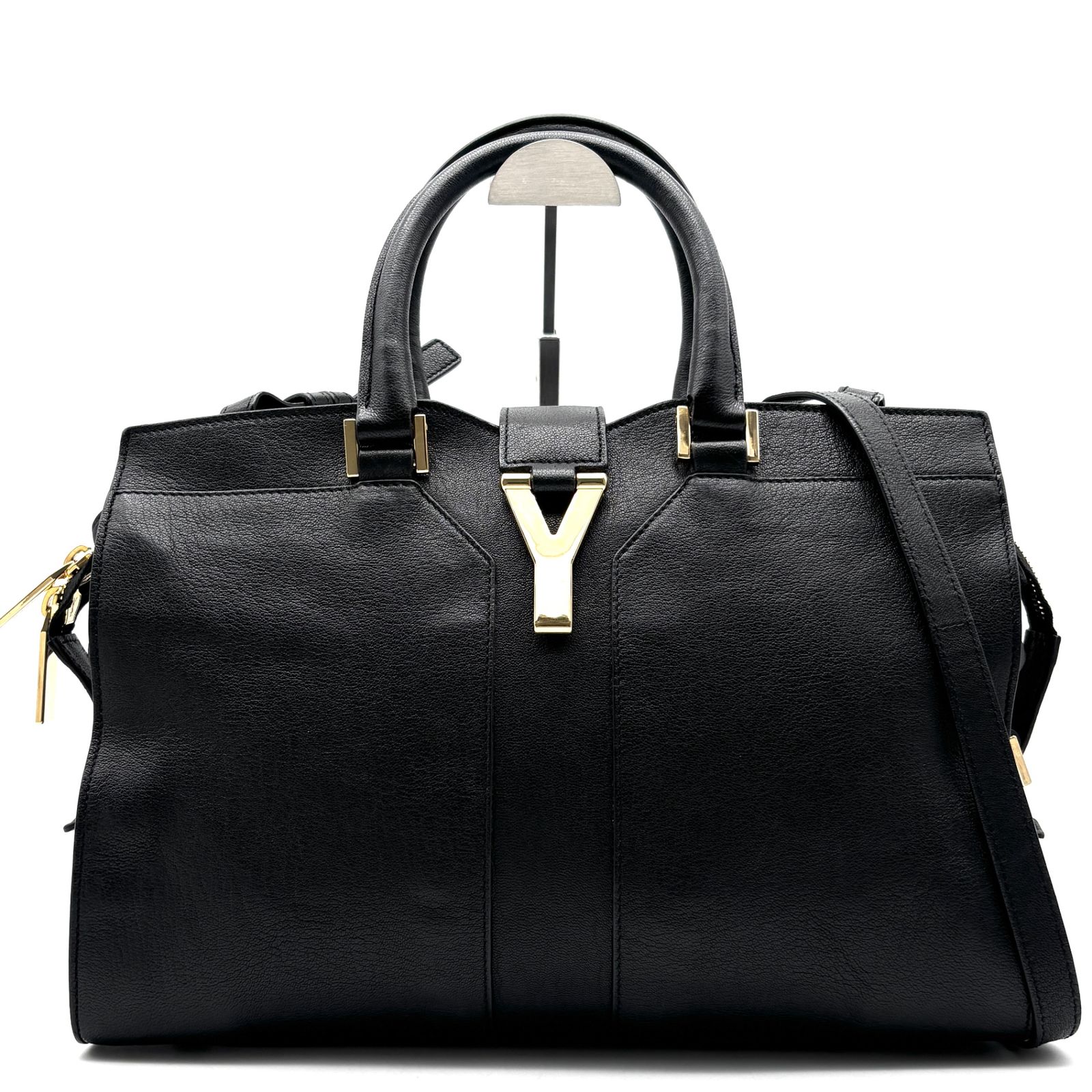 極美品 イヴサンローラン Yves Saint Laurent カバス シック 2way ハンドバッグ ショルダーバッグ ブラック レザー 黒 Y金具 ゴールド金具 肩掛け ななめ掛け 夏の旅行 ボーナス ご褒美