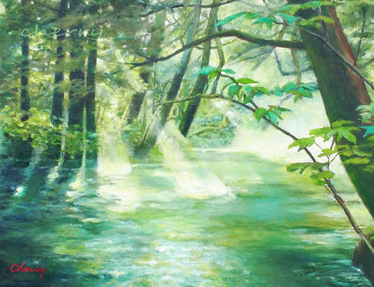 油絵・風景画　せせらぎ 一点物】『 せせらぎ 』油絵 F6号 油彩 風景画 インテリアアート