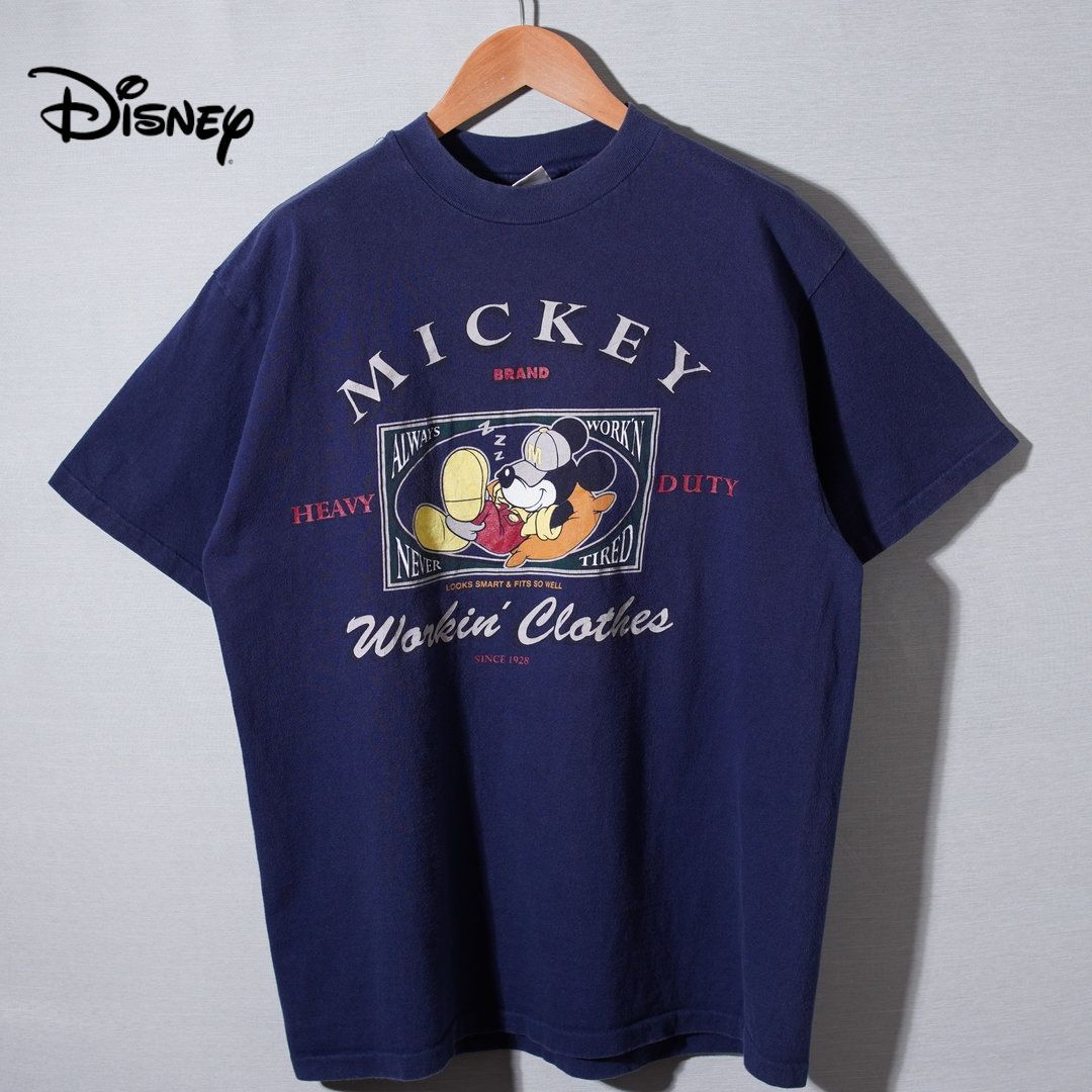 90s USA製 ディズニー Disney ミッキー Tシャツ L ネイビー