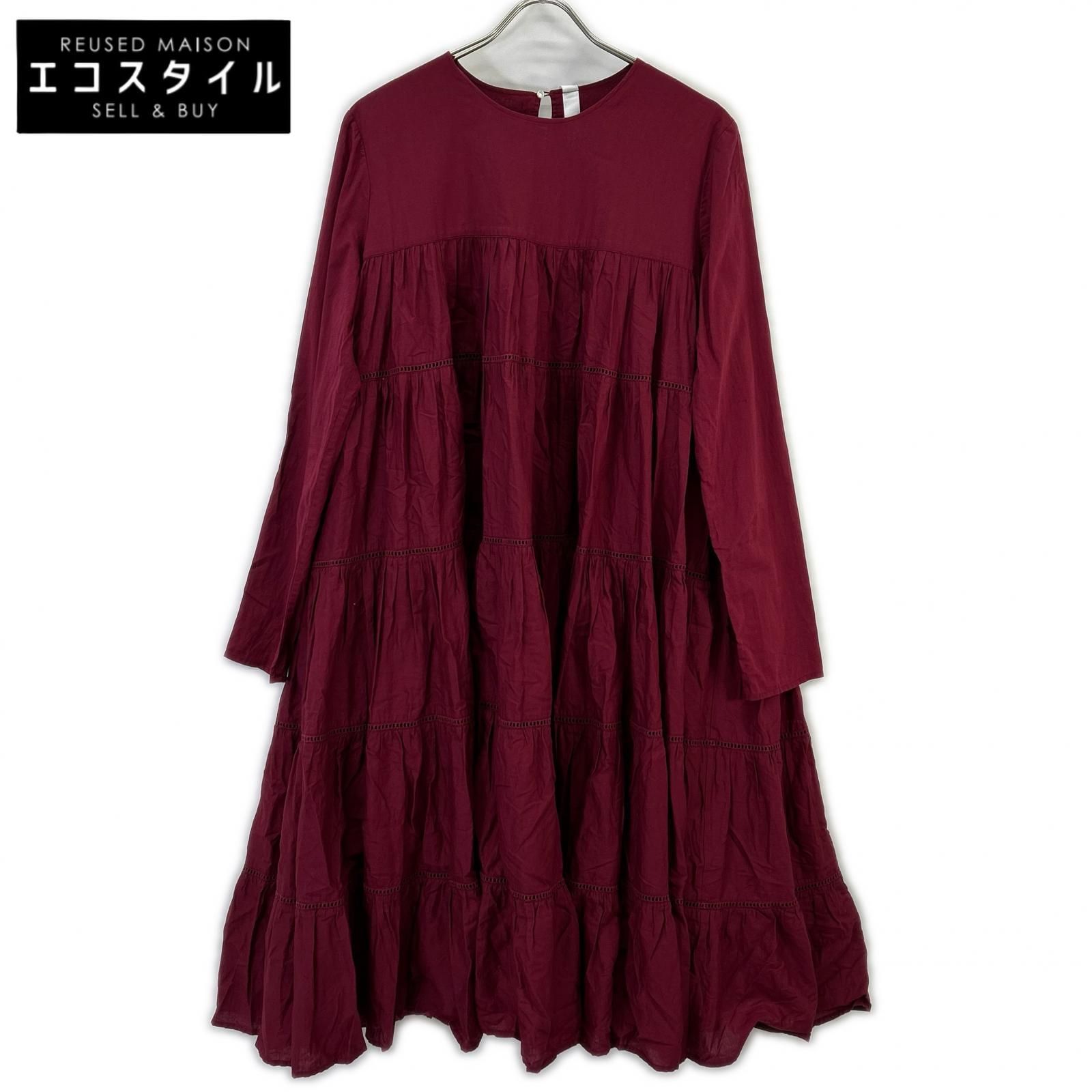 MERLETTE　マーレット　ボルドー ESSAOUIRA ティアードギャザー クルーネックワンピース　S