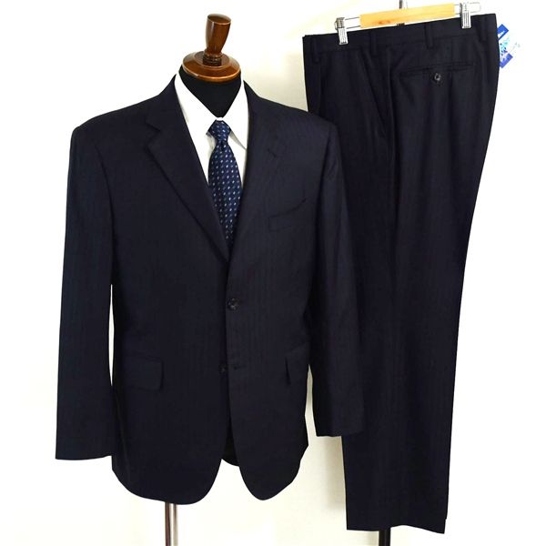 アダムスジャグラー ダンヒル 2つボタン シングルスーツ L AB6 ダークネイビー ストライプ adamsJUGGLER dunhill 夏物 春夏 6XE092 【送料無料】【中古】【メンズビジネス】202605