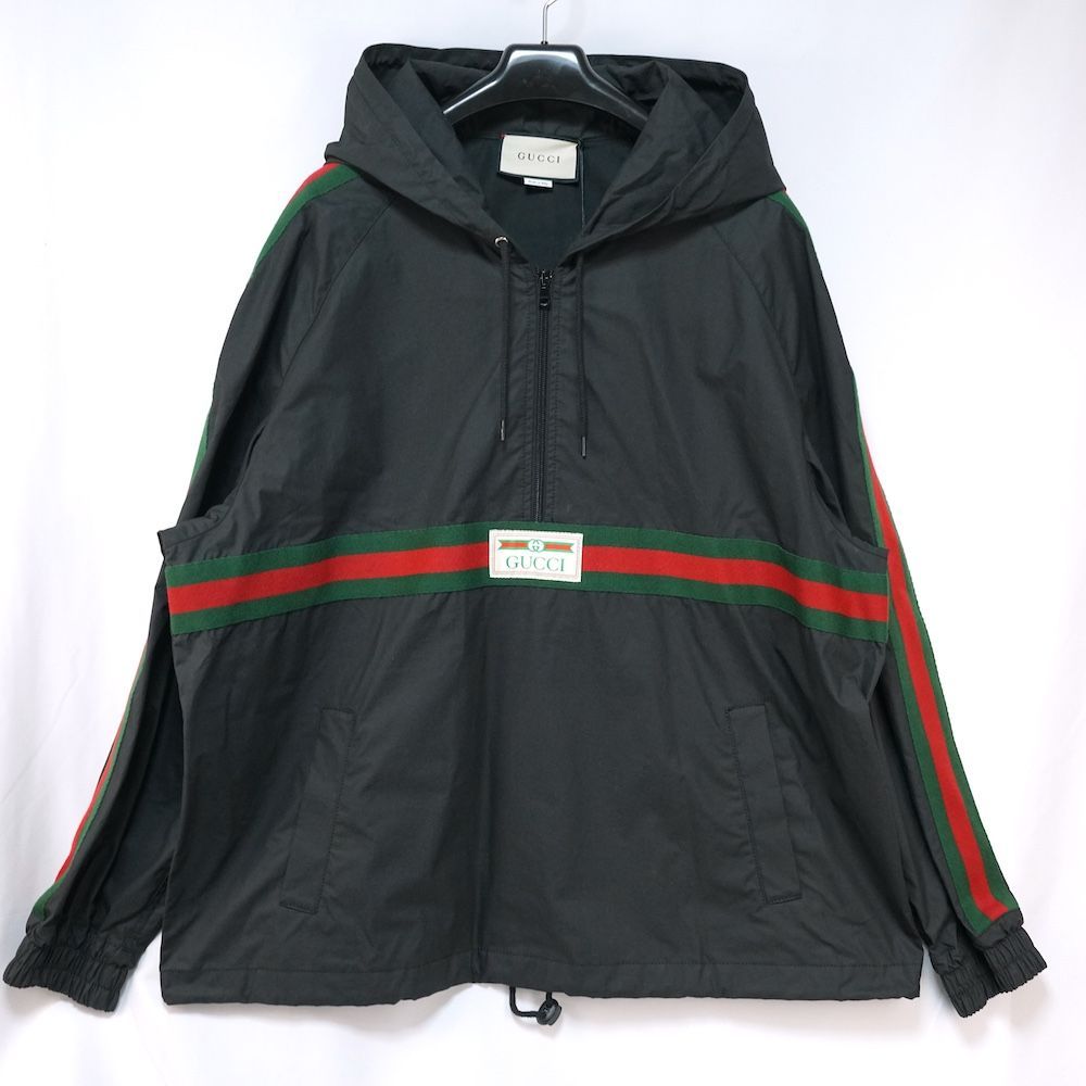 GUCCI グッチ ウェブ ストライプ付き アノラック パーカー ブラック 48