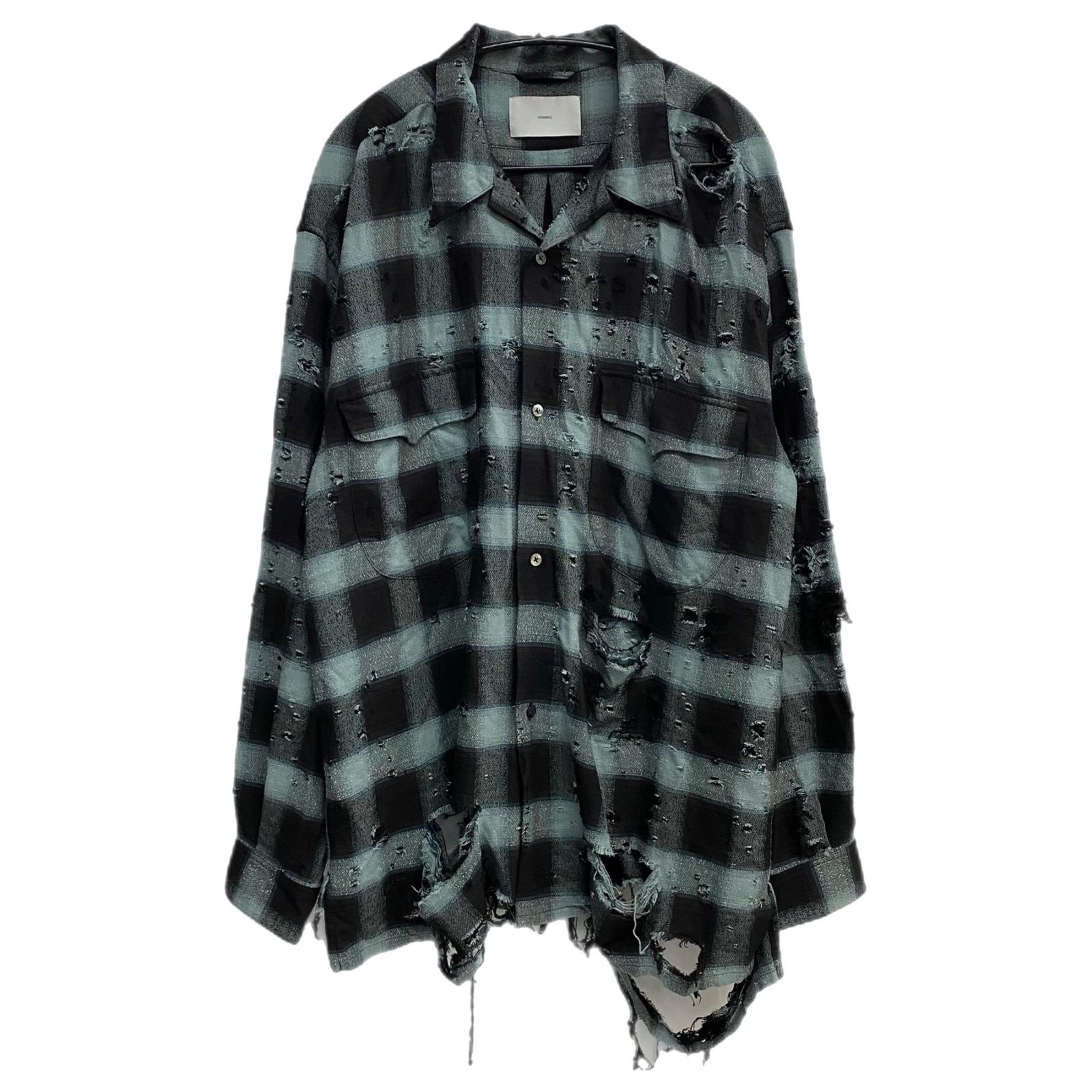 シュガーヒル SUGARHILL 23SS Destressed Ombre Plaid Blouse ダメージ加工 レーヨン オンブレシャツ 23SSSH14 長袖シャツ ブルー 0サイズ 201MT-6041