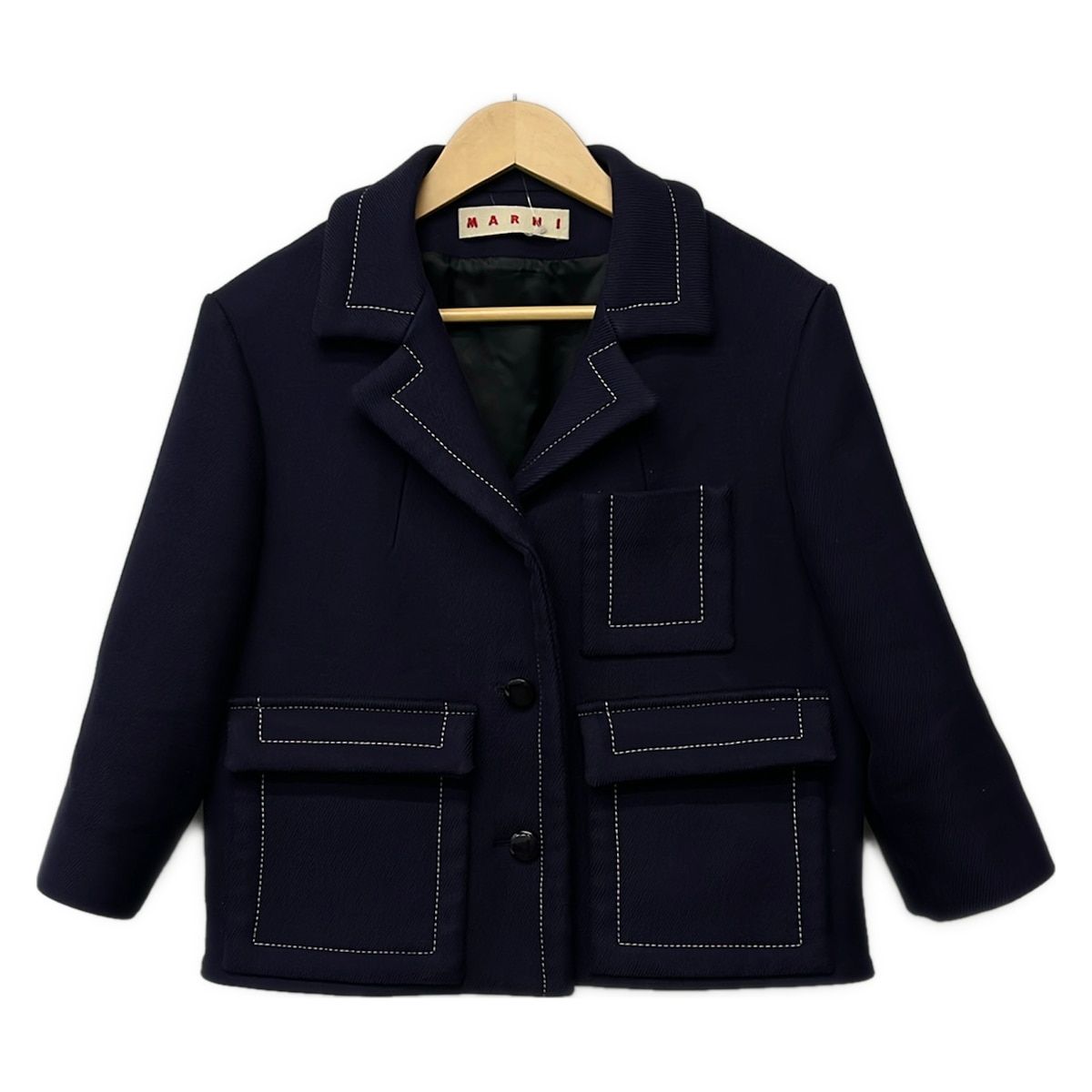 MARNI(マルニ) ジャケット サイズ42 M レディース - ダークネイビー 七分袖/ステッチ/春/秋