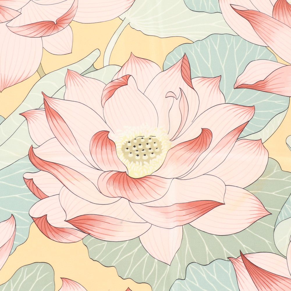 エルメス カレ90《蓮の花》大判スカーフ 花柄 ヴィンテージ タグ付き 極美品 美品 エルメス カレ 90 Fleurs de Lotus 蓮の花 花柄 フラワー