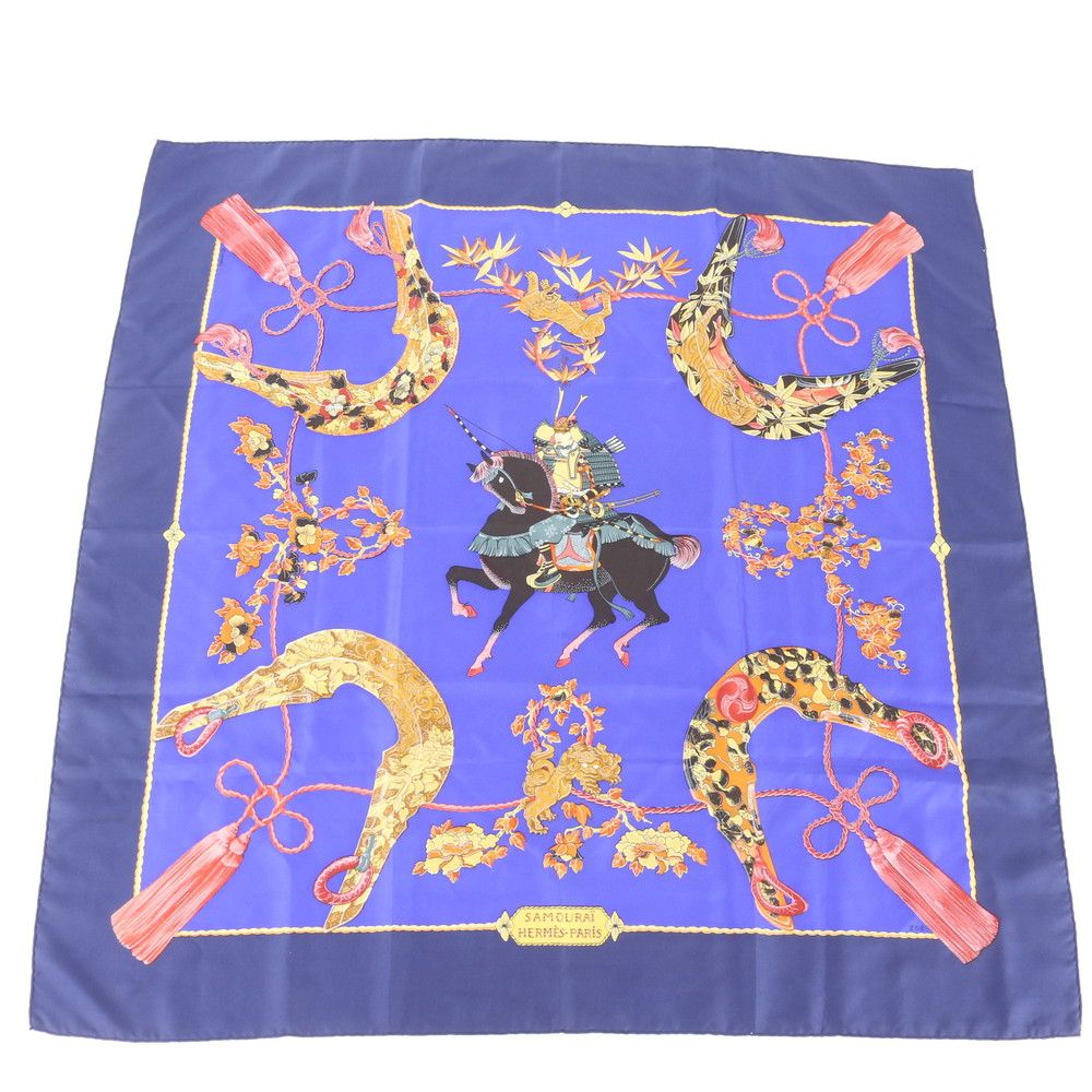 極美品 エルメス タグ付 カレ 90 SAMOURAI サムライ シルク 100％ 絹 