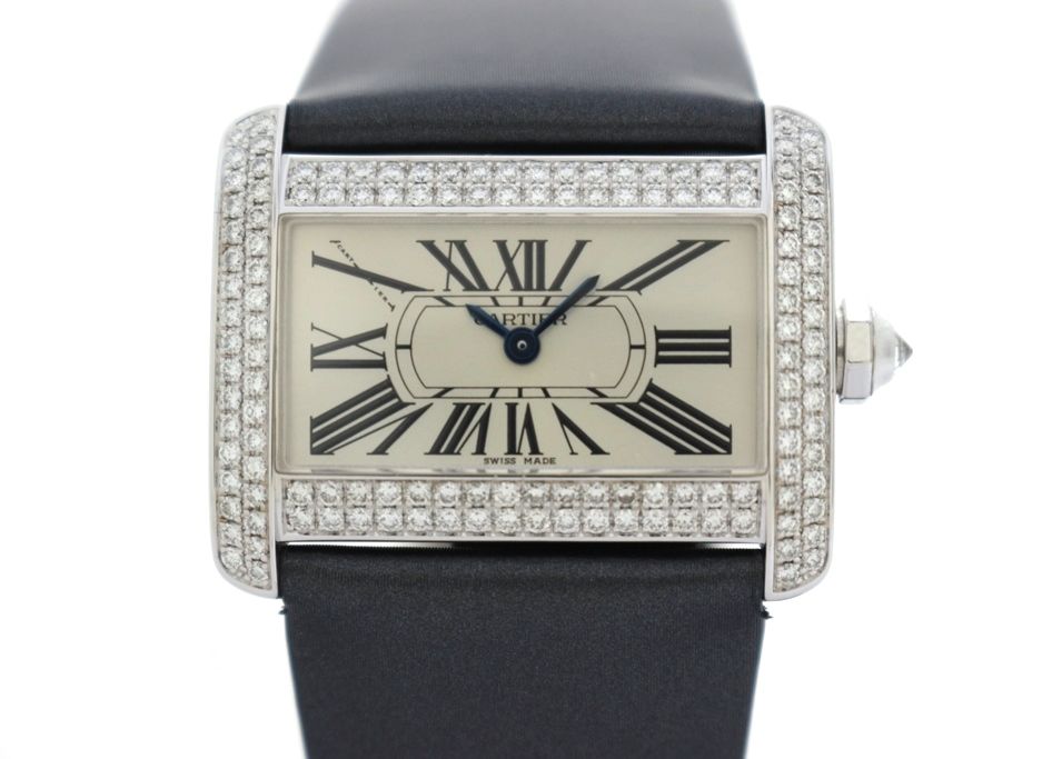 Cartier カルティエ タンクディヴァン ダイヤベゼル WA3101236 腕時計 K18ホワイトゴールド/レザー シルバー レディース クオーツ 2148104080097 【200】【中古】