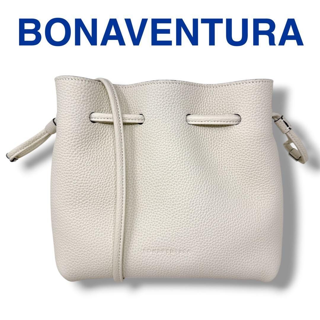 ボナベンチュラ ショルダーバッグ ノア バッグ アイボリー レザー レディース BONAVENTURA BDPT2R-IV ブランド 美品 ホワイト 巾着型 イタリア製 定価99,000円 SA/未使用に近い