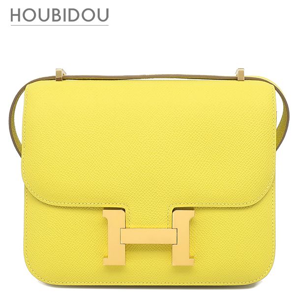エルメス HERMES ショルダーバッグ コンスタンスミニ 3 18 ヴォーエプソン ライム ローズゴールド金具 黄色 ピンクゴールド金具 D 【箱】【中古】