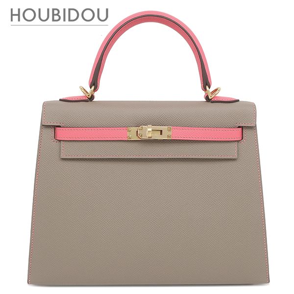 エルメス HERMES 2WAYバッグ ケリー25 外縫い ヴォーエプソン エトゥープ×ローズアザレ ゴールド金具 PSO品 ピンク×グレージュ D 【箱】【中古】