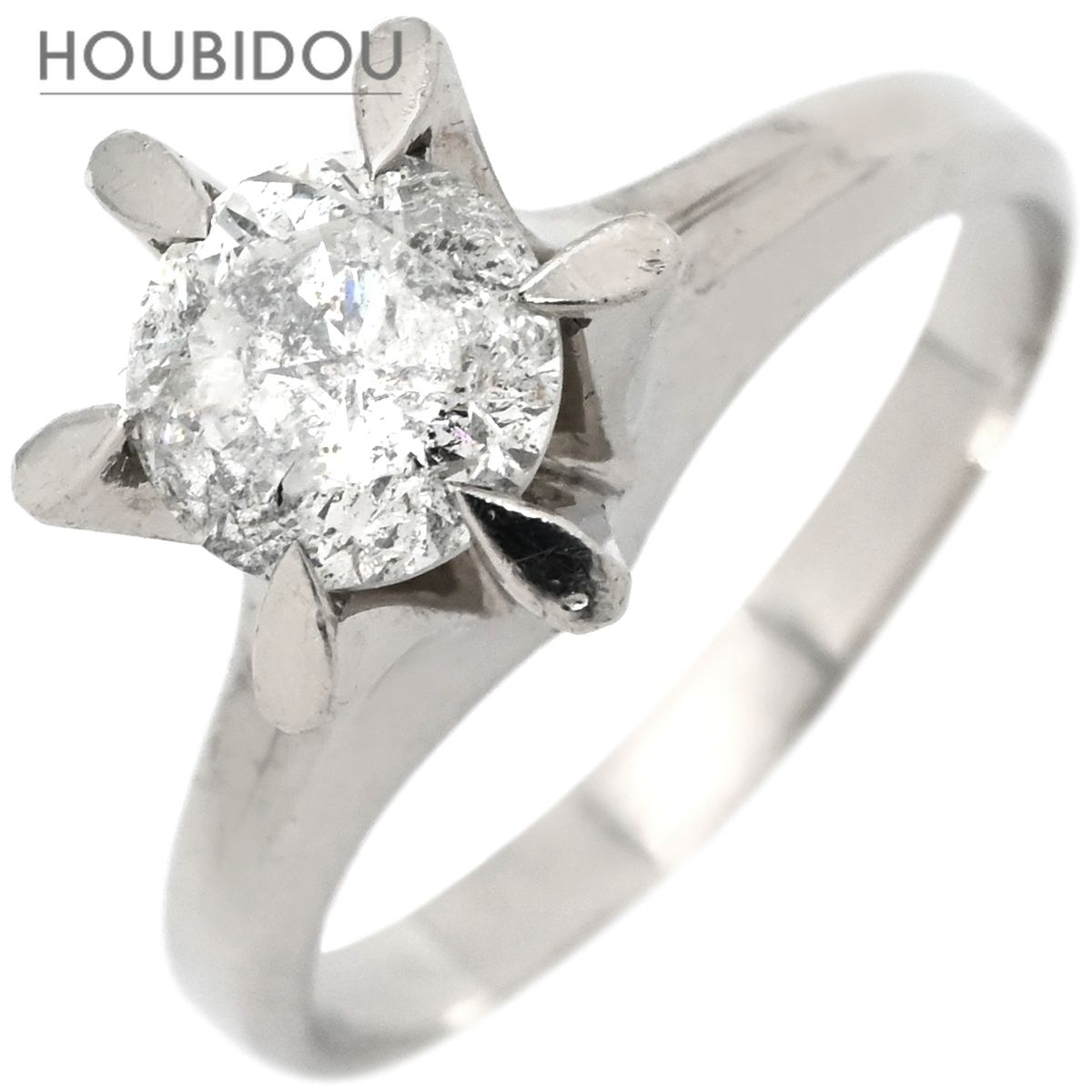 リング 指輪 ダイヤ 1.06ct プラチナシルバー 1P 1石 1粒 大粒 6本立爪 ソリティア Pt900 プラチナ 花爪リング 12号【中古】