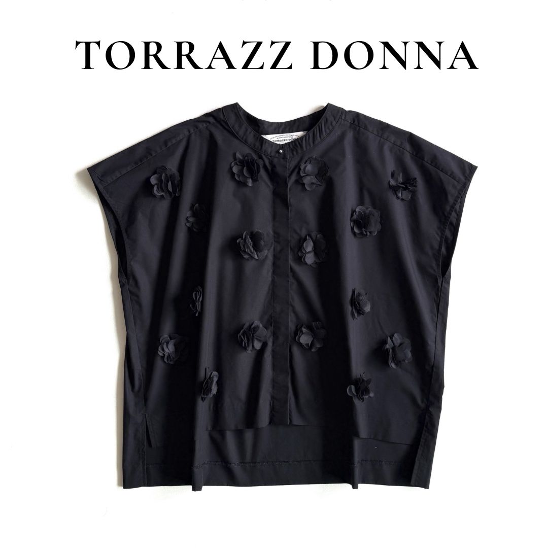 TORRAZZO DONNA モチーフデザイン ブラウス バンドカラー ブラック系 F 