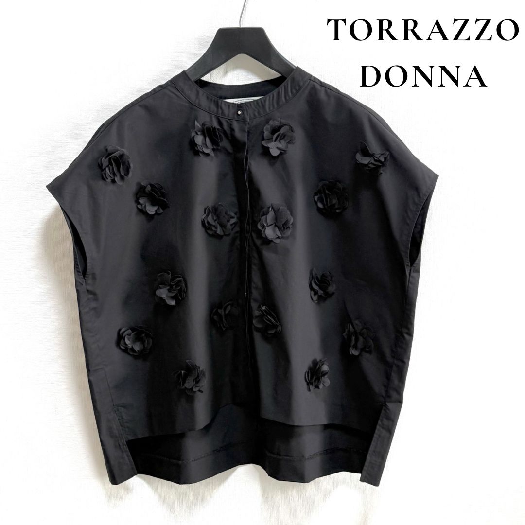 TORRAZZO DONNA モチーフデザイン ブラウス バンドカラー ブラック系 F 