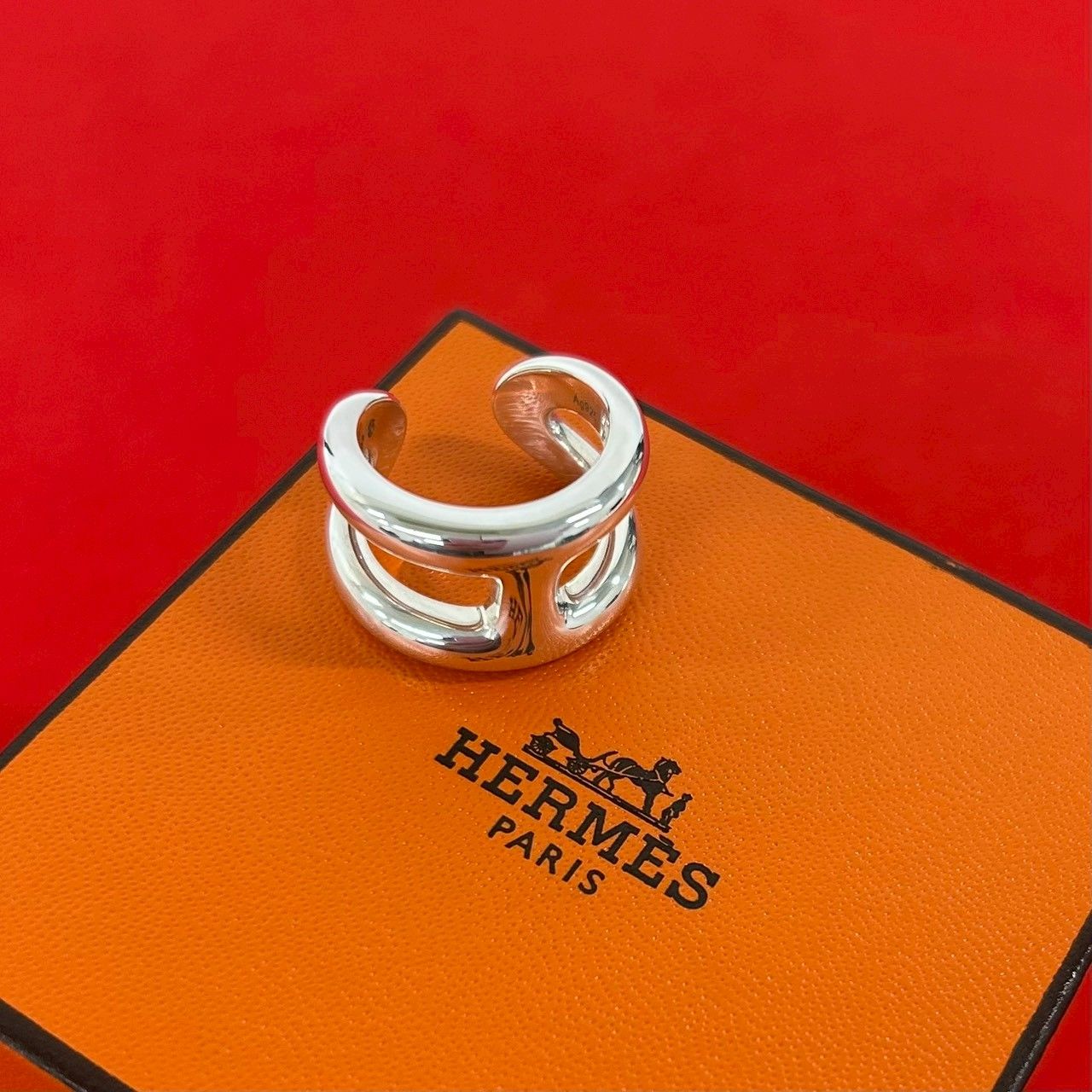 極 美品 箱付き HERMES エルメス オスモズ PM リング シルバー925 指輪 