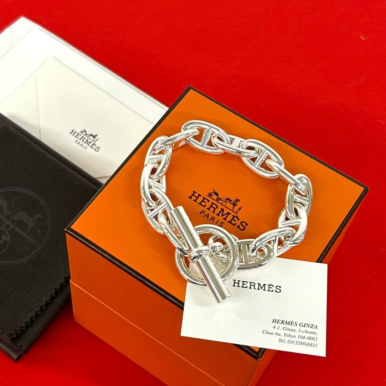 極 美品 HERMES エルメス シェーヌダンクル GM 13コマ ブレスレット シルバー925 アクセサリー シルバー 46989