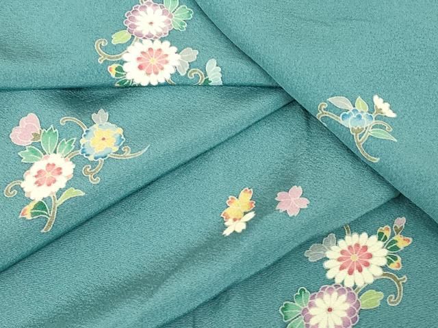 平和屋着物▽上質な小紋　単衣　友禅　菊唐草文　正絹　逸品　DABE4652az