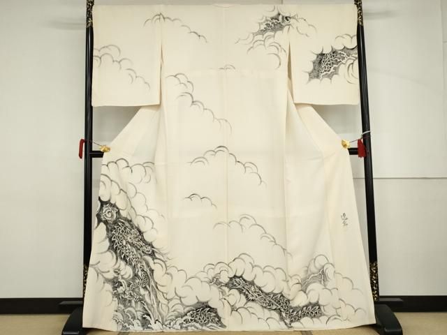 平和屋着物●三浦逸鬼　訪問着　手描き　龍　正絹　逸品　AABJ3686cs