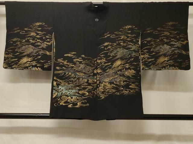 平和屋着物#羽織 寿光織 立波文 黒地 金銀糸 正絹 逸品 CABF9063in