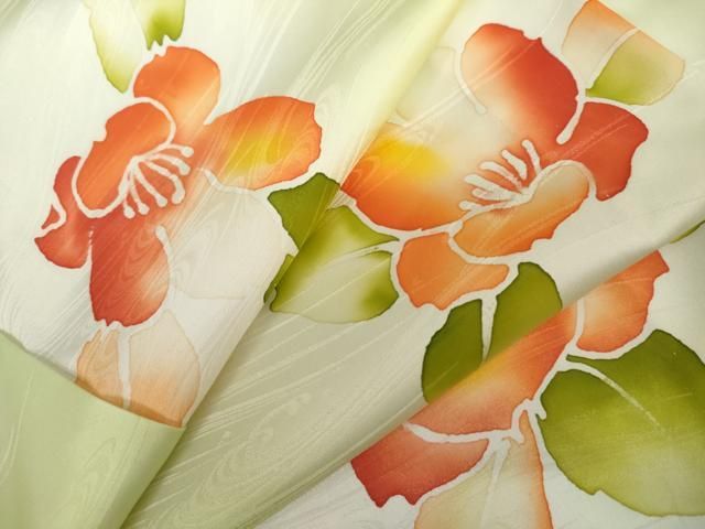 平和屋着物▽小紋　単衣　草花文　暈し染め　洗える着物　AABI6170cs