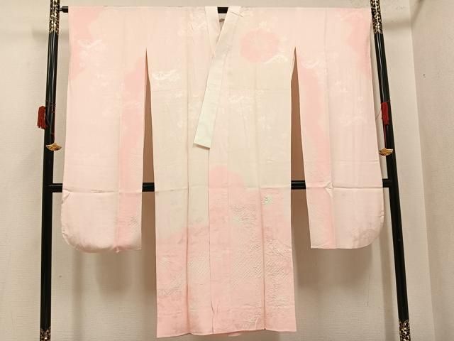 平和屋着物●振袖用長襦袢　袷　絞り　片輪車花文　暈し染め　正絹　逸品　AABI6245ph