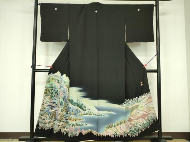 平和屋着物●京加賀友禅　松本健一　黒留袖　風景花文　暈し染め　正絹　逸品　DABF3184op