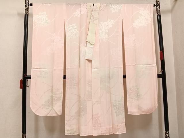 平和屋着物●振袖用長襦袢　無双仕立て　花地紋　半衿刺繍　正絹　逸品　未使用　AABI6256ph