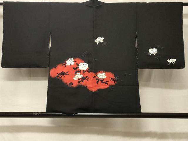 平和屋着物＃羽織　刺繍　草花文　黒地　正絹　逸品　未使用　CABF9091in