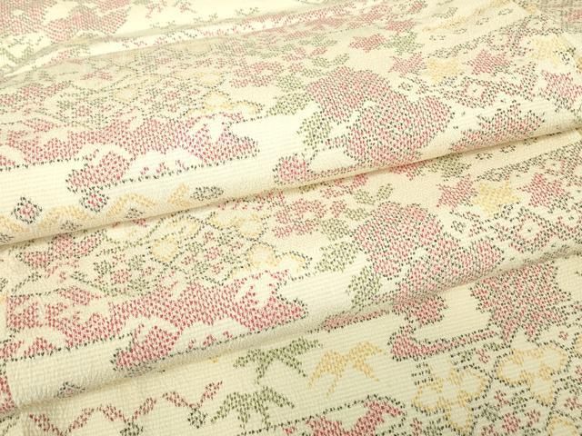 平和屋着物▽本塩沢　単衣　幾何学花文　正絹　逸品　DABE4641az