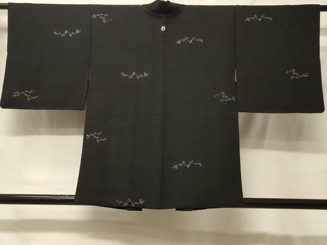 平和屋着物#羽織 寿光織 枝葉文 黒地 金糸 正絹 逸品 CABF9095in