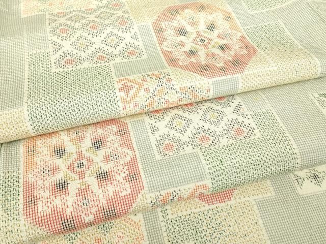 平和屋着物▽本塩沢　単衣　正倉院花文　正絹　逸品　DABE4645az