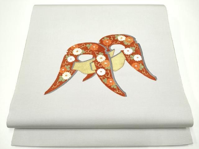 平和屋着物●人間国宝　甲田綏郎　精好仙台平　八寸名古屋帯　駒刺繍　器物文　金彩　正絹　逸品　CABG6092hy