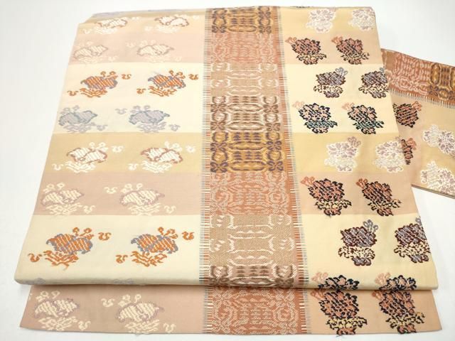 平和屋着物●九寸名古屋帯　唐織　草花文　正絹　逸品　CABG6096hy