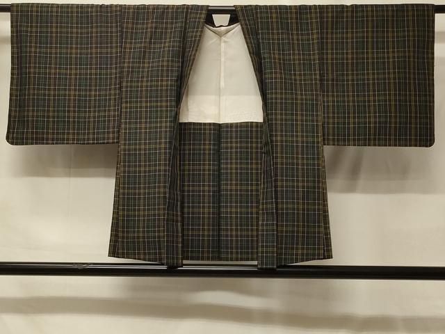 平和屋着物＃本場縞大島紬　羽織　格子柄　正絹　逸品　未使用　CABF9038in