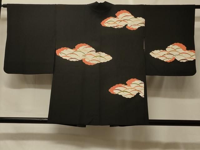 平和屋着物#羽織 駒刺繍 雲重ね芝草文 黒地 金彩 正絹 逸品 CABF9044in