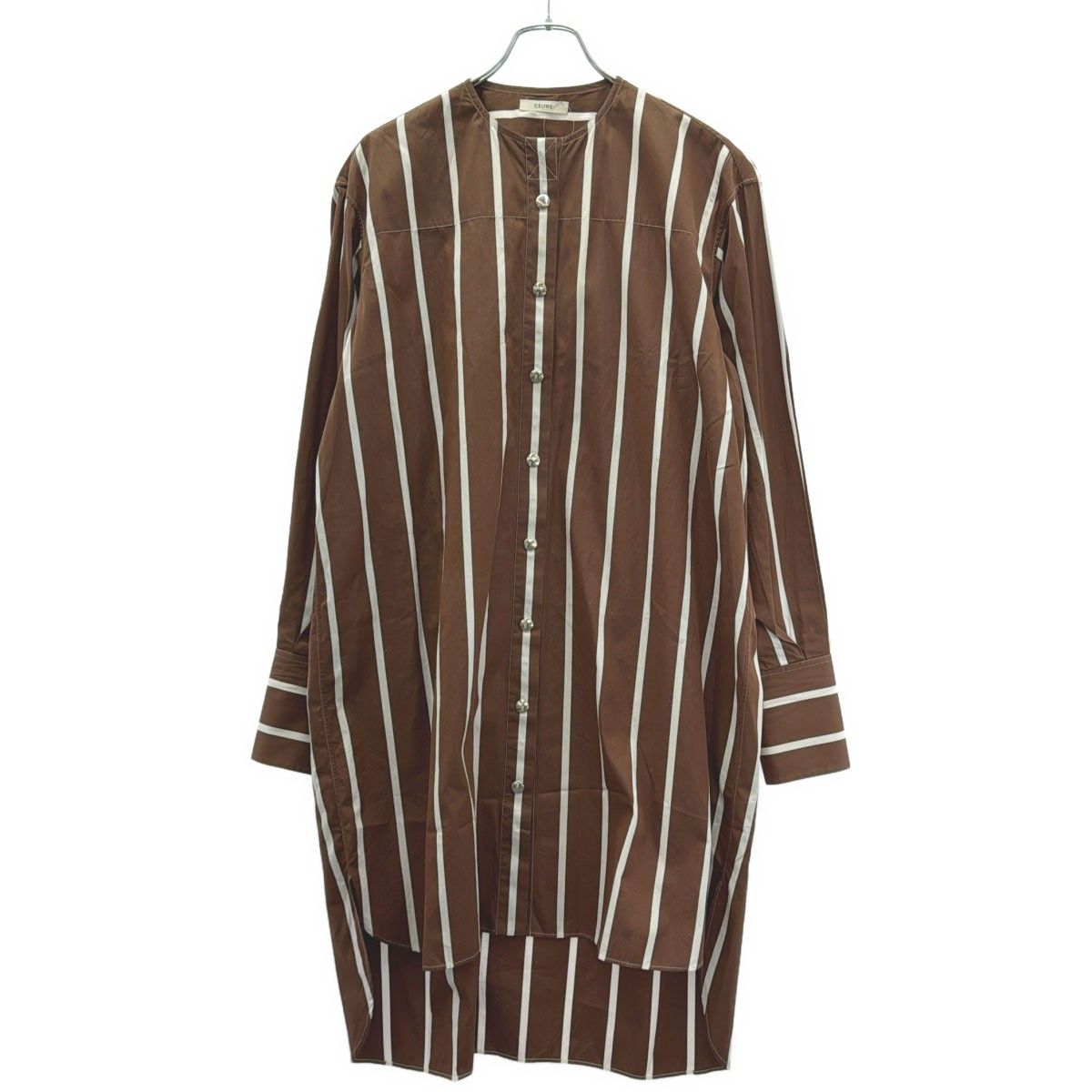 CELINE by Phoebe Philo セリーヌ フィービーファイロ ノーカラー ストライプマキシワンピース 2 6Z92/708A ブラウン ホワイト 36