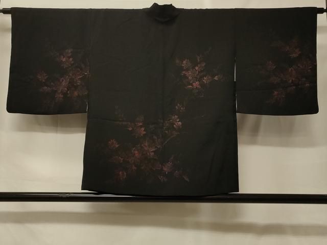 平和屋着物#羽織 寿光織 草花文 黒地 正絹 逸品 CABF9050in