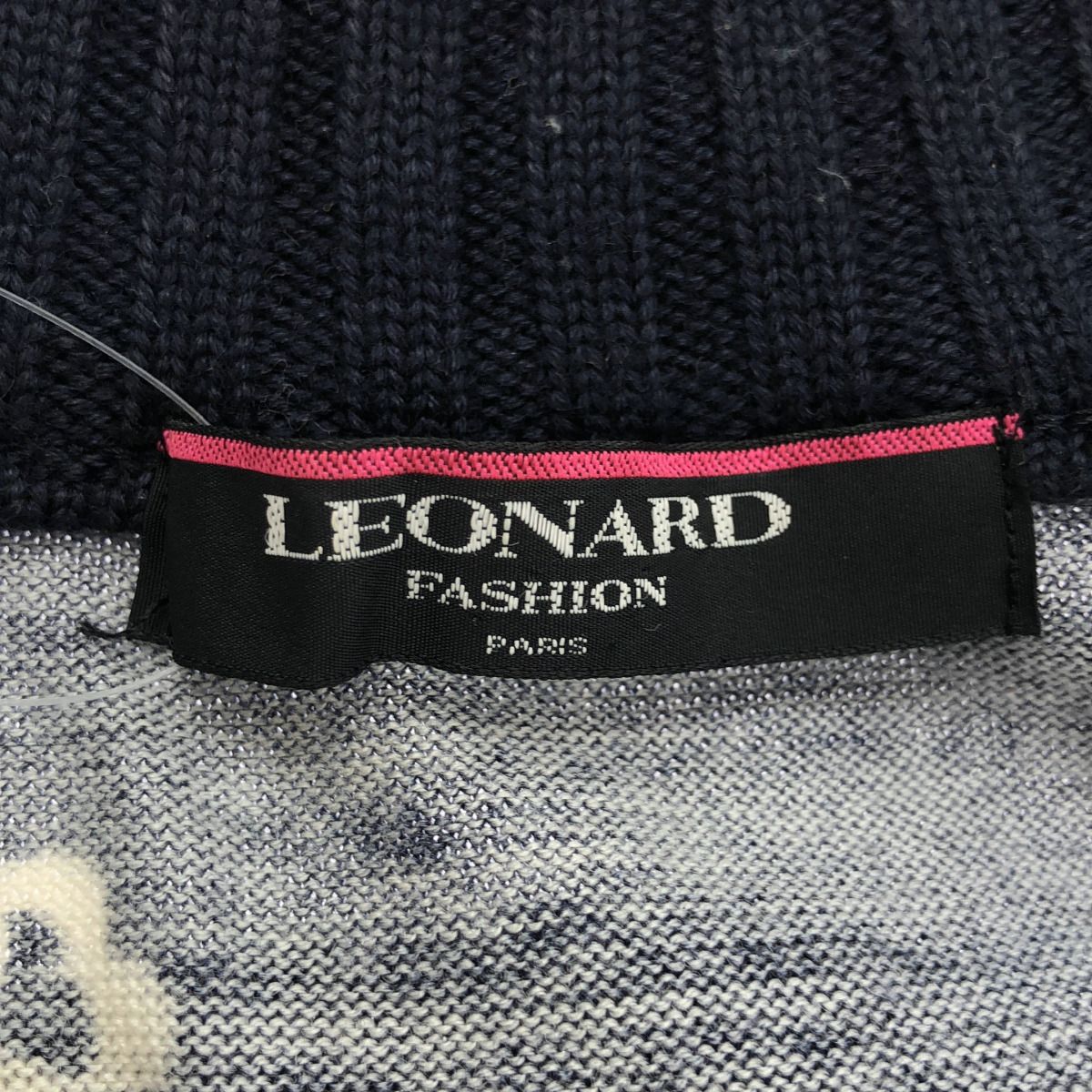 LEONARD レオナール ウールシルクフラワージップアップニット