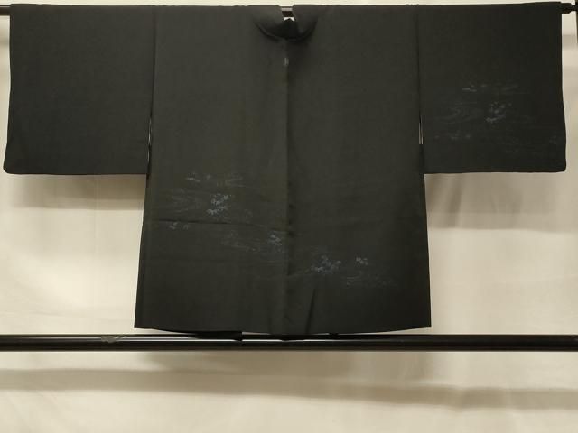 平和屋着物＃羽織　寿光織　流水草葉文　黒地　正絹　逸品　CABF9055in