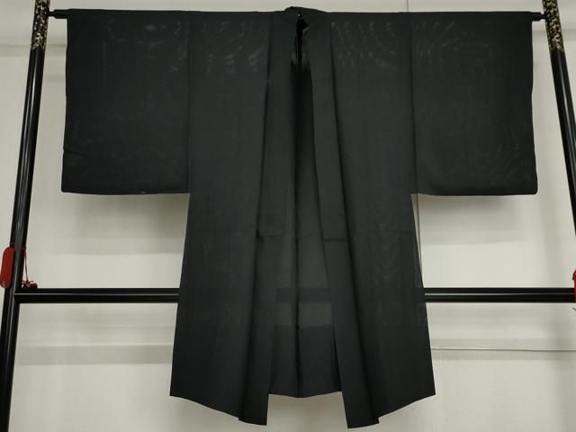 平和屋着物▽男性　長羽織　スリーシーズン　春夏秋　塵除け　黒地　正絹　逸品　AABI6162cs