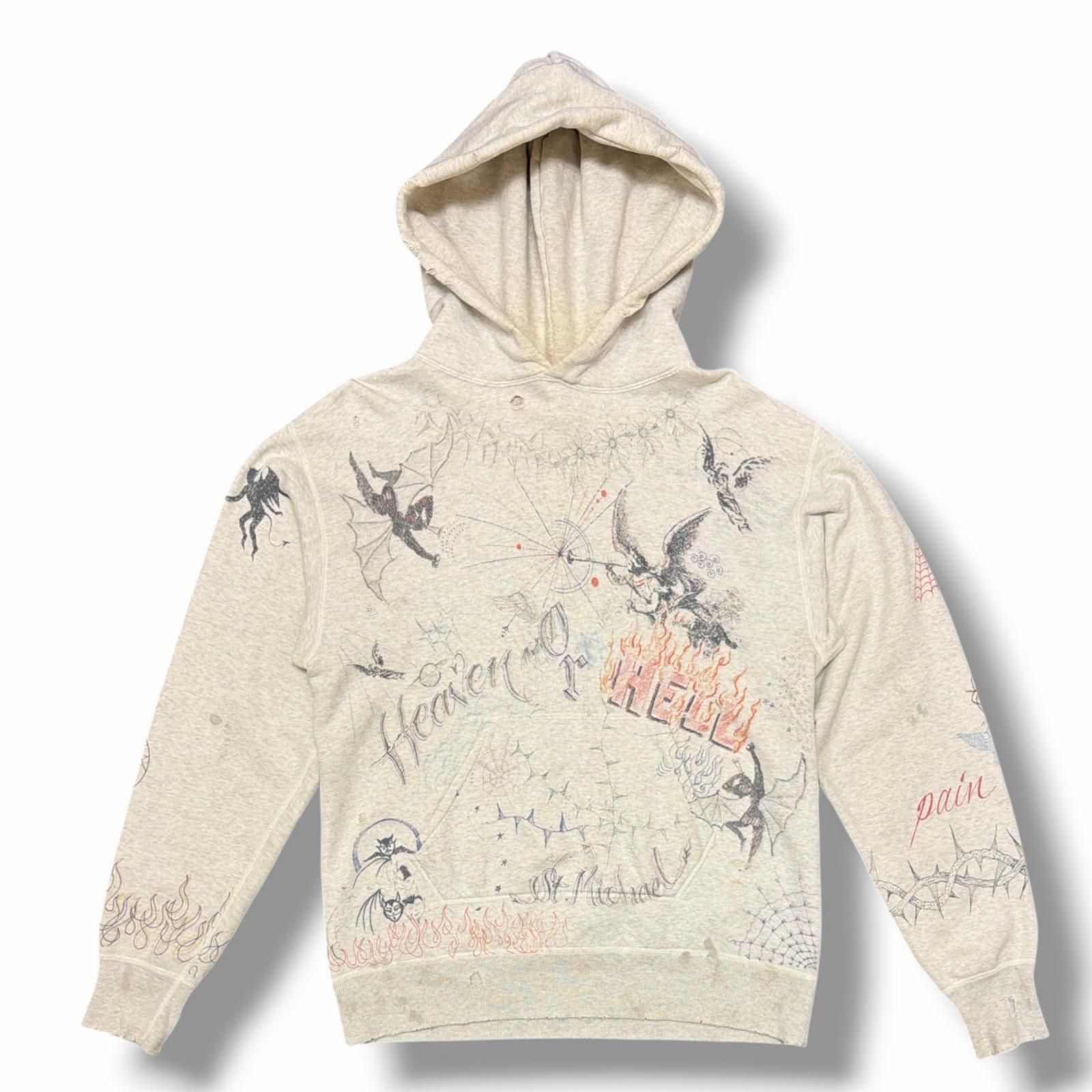 参考上代60500円 SAINT MICHAEL × Dr.Woo 21AW HOODIE_DR.WOO スウェットフーディー 総柄パーカー セントマイケル × ドクターウー SM-A21-0000-056 グレー M （15919M）