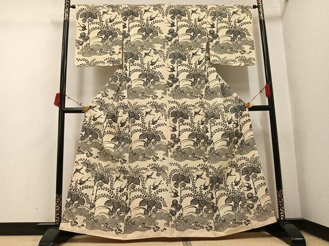 平和屋着物●訪問着　紬地　飛鳥桐文　正絹　逸品　AABI6205ph