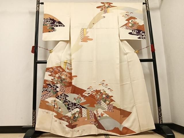 平和屋着物●訪問着　友禅　吉祥草花文　金彩　正絹　逸品　AABI6209ph