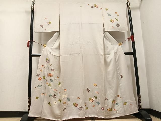 平和屋着物●訪問着　友禅　作家物　雄策　刺繍　吹き寄せ文　正絹　逸品　AABI6217ph