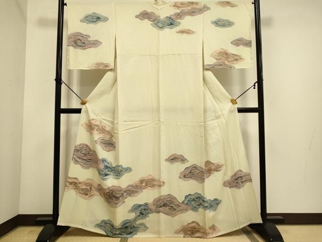 平和屋着物▽訪問着　単衣　刺繍　抽象文様　金彩　正絹　逸品　DABE9897du