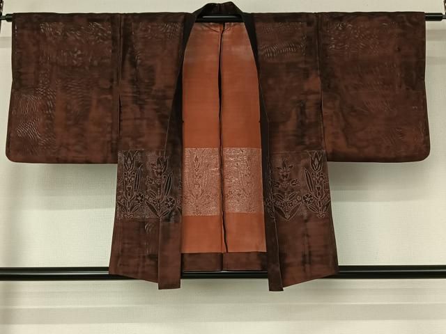 平和屋着物▽羽織　スリーシーズン　春夏秋　塵除け　草花文　銀糸　正絹　逸品　AABI6977jh