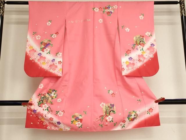 平和屋着物[]七五三　女の子　３歳　祝着　三つ身　雪輪御所車花文　暈し染め　金彩　AABI2730ja